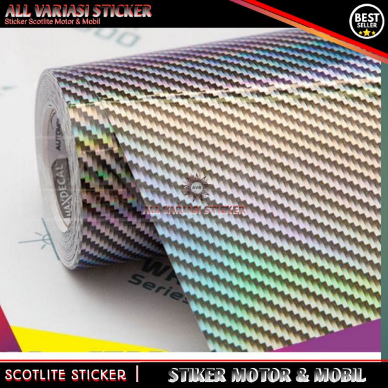 STIKER MOTOR STICKER WARNA PELANGI HOLOGRAM SCOTLET CARBON KARBON MOTOR