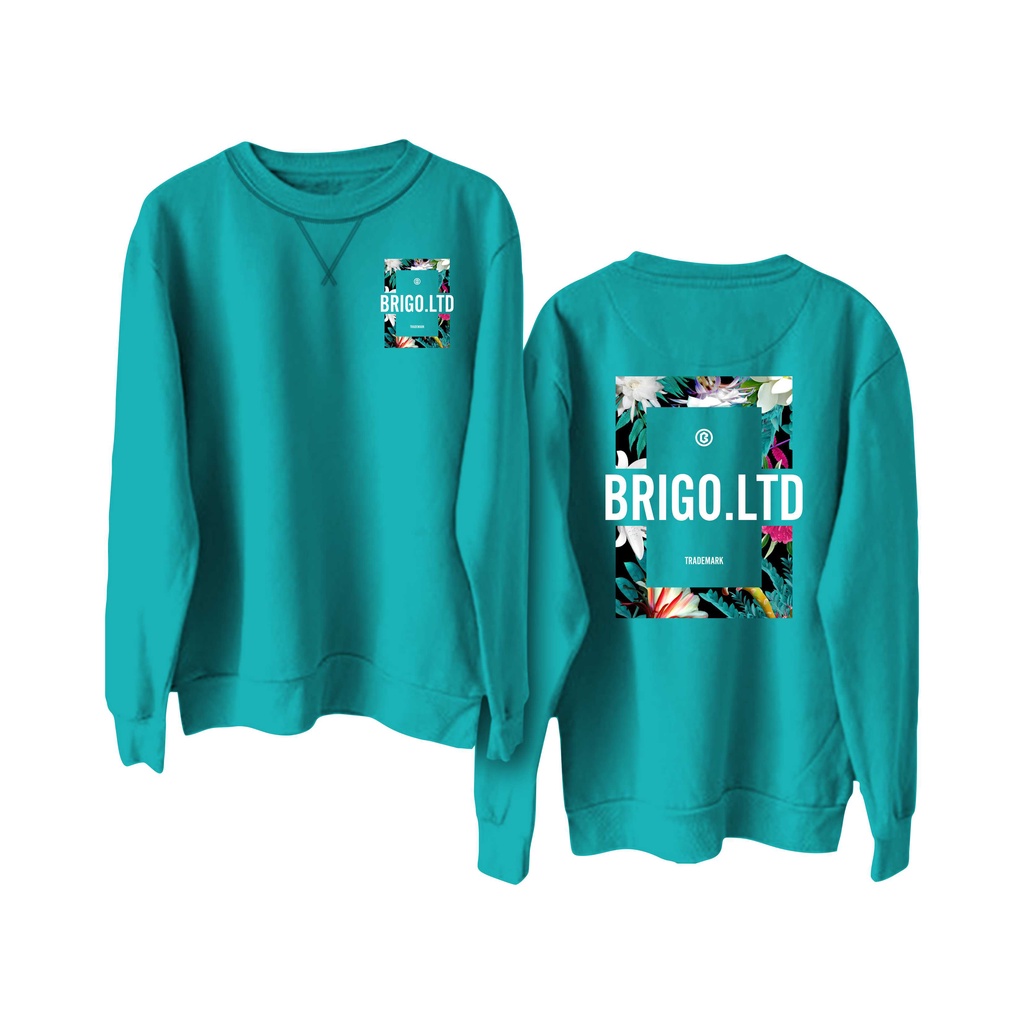 Sweater Crewneck BRIGO flower Sablon DTF Fleece Cotton BRIGO Basic Sweatshirt  flower II M-XXL (Pria &amp; Wanita) Free stiker&amp;Gantungan Kunci