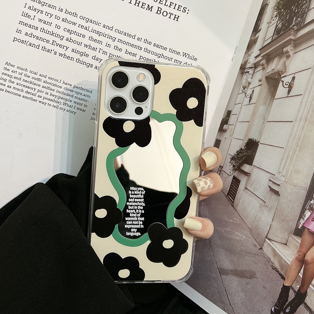 Ins Casing Pelindung Motif Bunga Tulip Dengan Cermin Makeup Untuk Iphone 14 PRO MAX