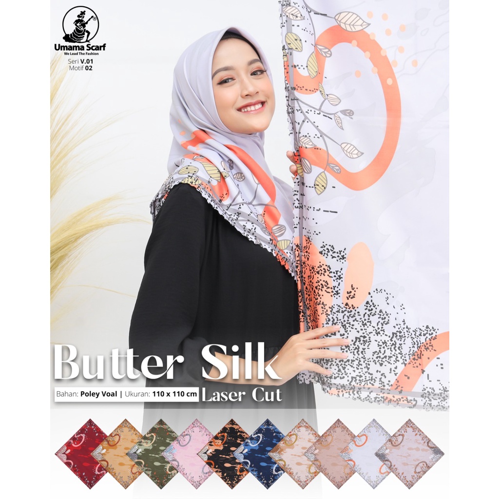 Segiempat Motif Hijab SILK OLIVIA MOTIF UMAMA 110x110 Butter Silk Velvet Motif-Design 2 Butter