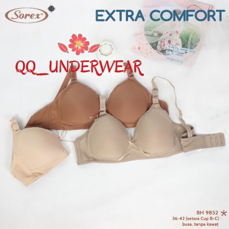 Bra Sorex 9852 Tanpa Kawat Busa Tipis Kait 2 / BH SOREX 9852 Cup Sedang 36-42 Extra Comfort / Bra Sorex / Bh Sorex