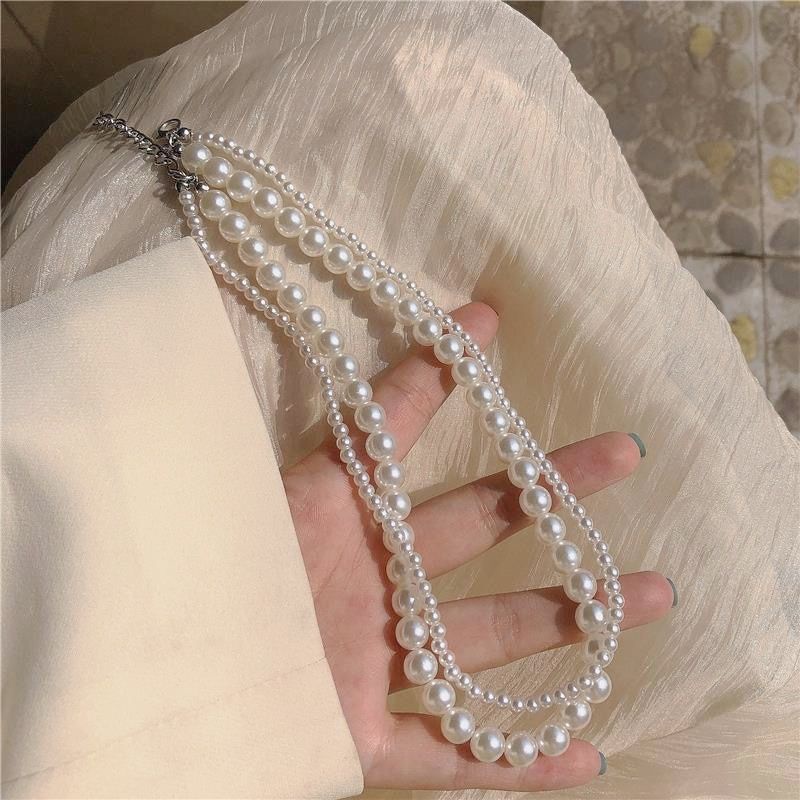 Elsa Double Layer Korean Pearl Necklace Kalung Tumpuk Multilayer Mutiara Dua Lapis Gaya Korea