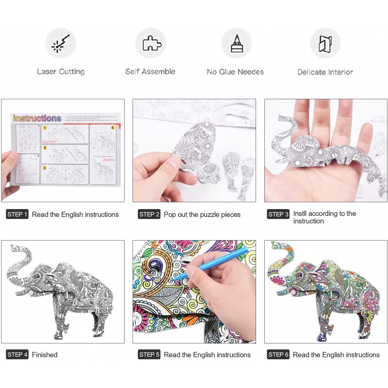 4pcs / Set Mainan Puzzle Mewarnai 3D Bentuk Hewan Untuk Anak