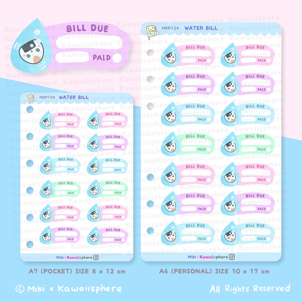 

Water Bill Due Sticker | A6 / A7 Ring Planner Refill Sticker Tagihan Air | Kawaiisphere