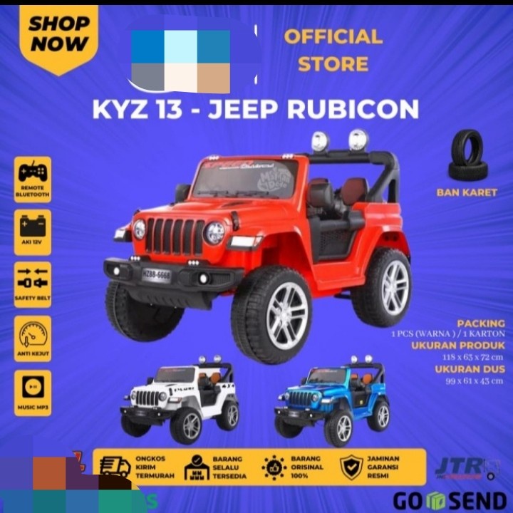 Mainan Anak Mainan Mobil Aki Anak Jeep Rubicon KYZ 13 Ban Karet 12v