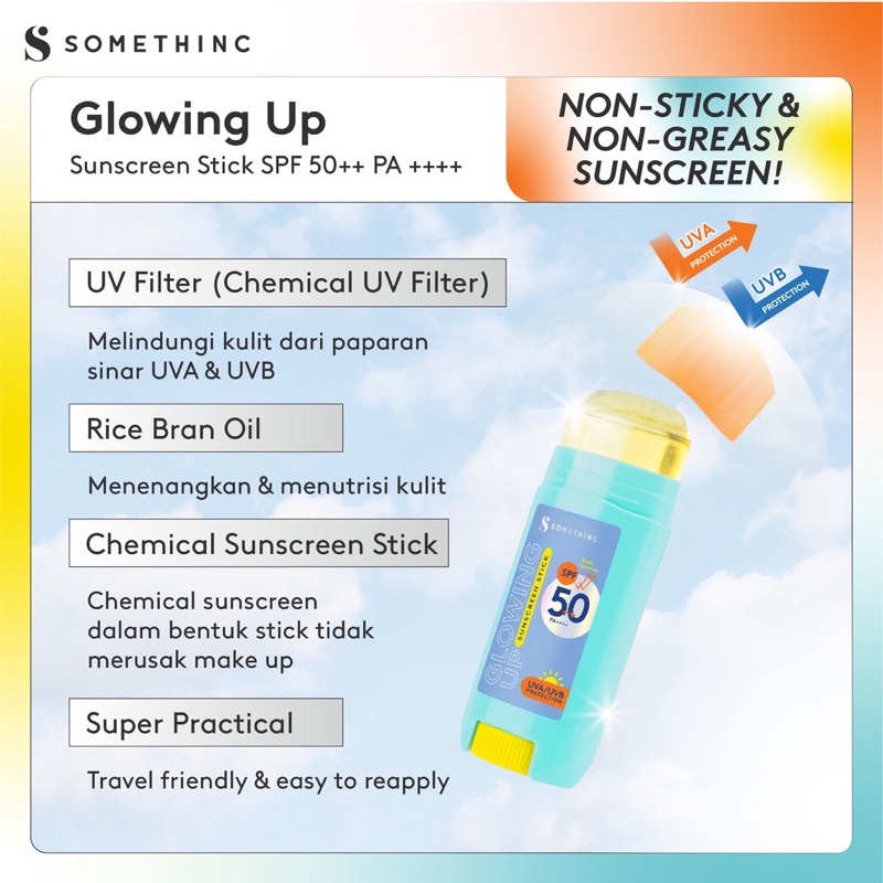 SOMETHINC Glowing Up Physical SUNSCREEN Stick Crystal Clear SPF 50+ PA+++ 15gr BPOM Sunscreen