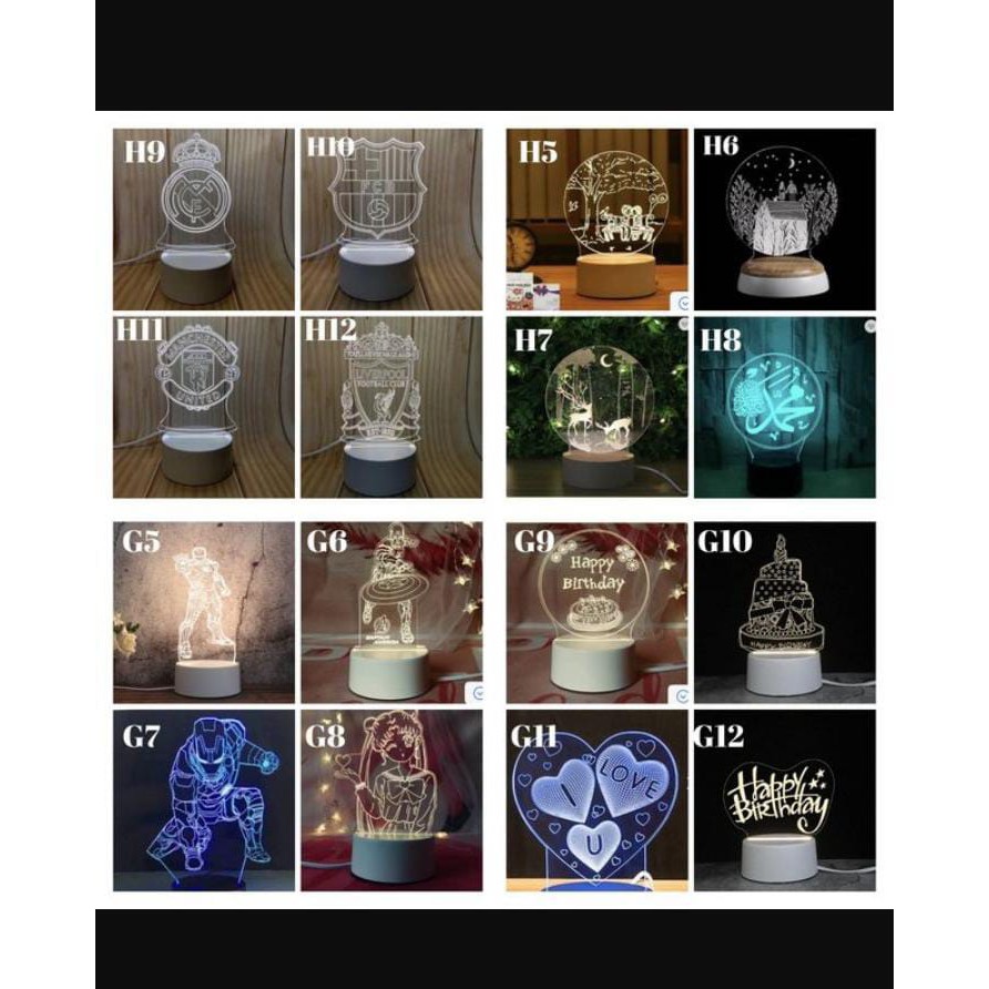 Lampu Hias Led 3D / Lampu Tidur hias 3D MUhammad , alquran , kaligrafi , bulan islami , pohon natal