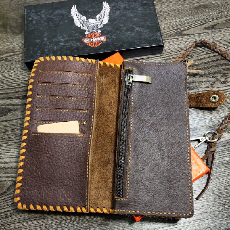 Dompet kulit pria dompet panjang Harley-Davidson kulit asli import- dompet biker hd original leather