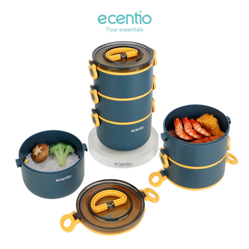 Tempat Makan ecentio lunch box anti bocor kotak makan free sendok 2 Warna 2200ml 3 lapis /tempat mak