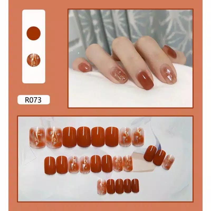 {R061-R079} Kuku palsu fake nail art kode R [isi 24pcs + lem + box] kuku palsu R-Fake nail art R