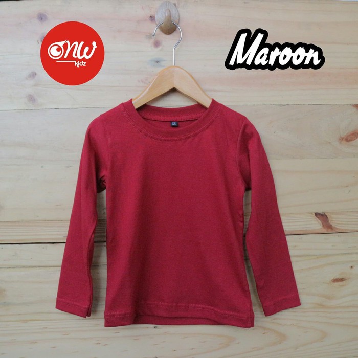 Solusi GROSIR Kaos Polos Lengan Panjang Manset Anak Balita Merah Marun Maroon Terlaris