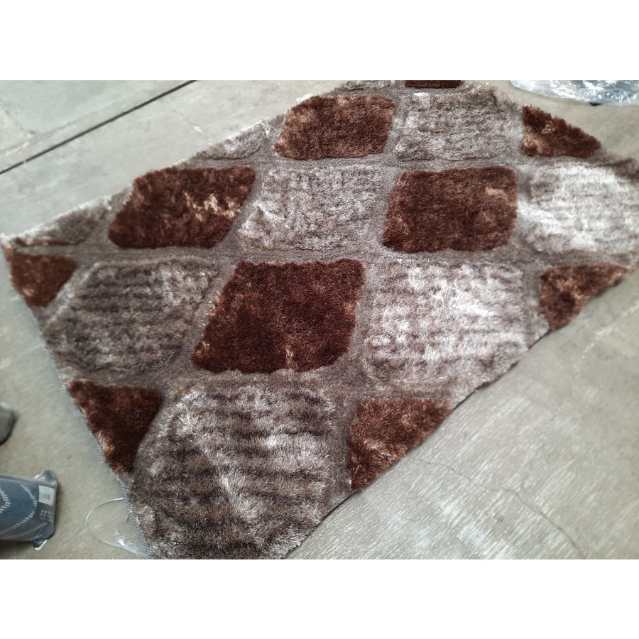KARPET SHAGGY ALICE PATTERN RUG 140X200 MOCCA BROWN-3