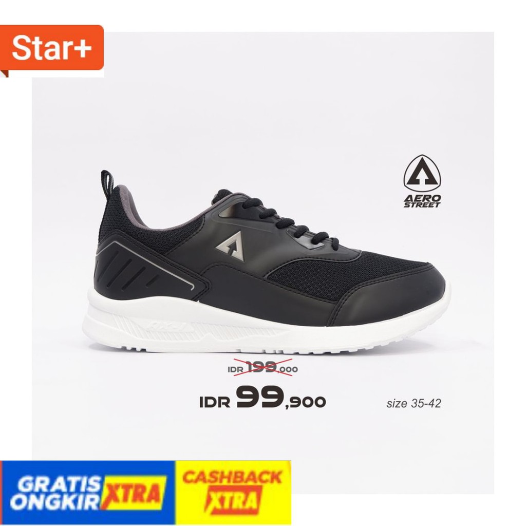 NEW BEST SELLER SEPATU CASUAL KANTOR SANTAI MURAH KEREN / Aerostreet 35-42 Tiger Hitam Abu- Sepatu