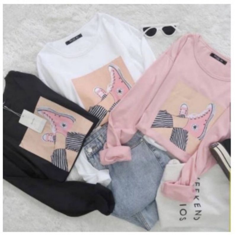 Kaos Anak Perempuan Remaja Sd Smp lengan panjang SANTUY CONVERSE