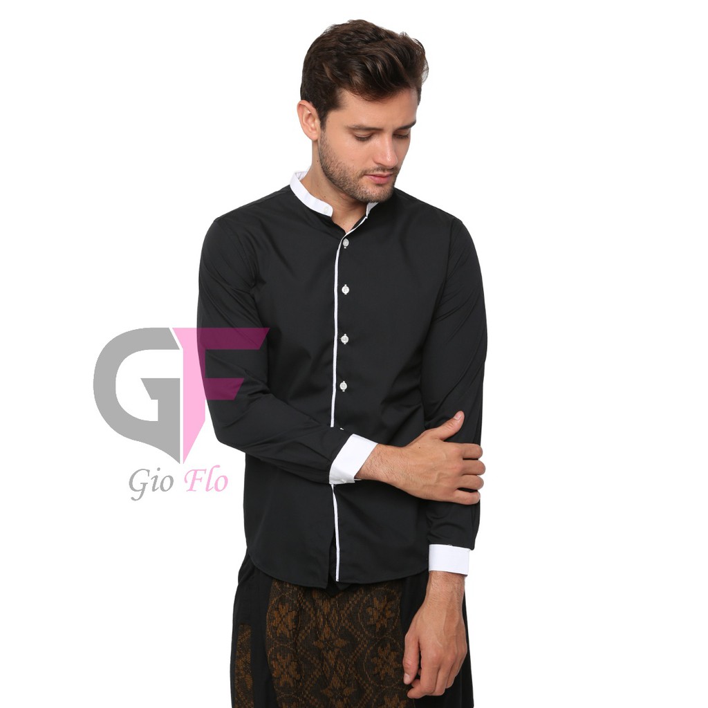 GIOFLO Kemeja Muslim Pria Baju Koko Muslim Terkini Hitam / KMP 09