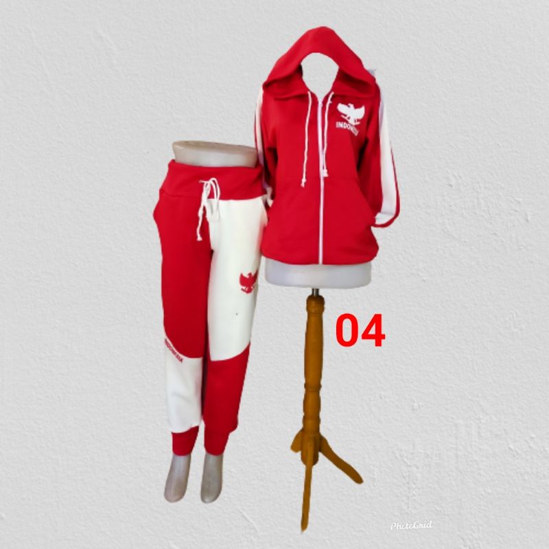 BAJU SENAM MERAH PUTIH/Setelan olahraga wanita/BAJU SENAM WANITA/Baju senam dewasa