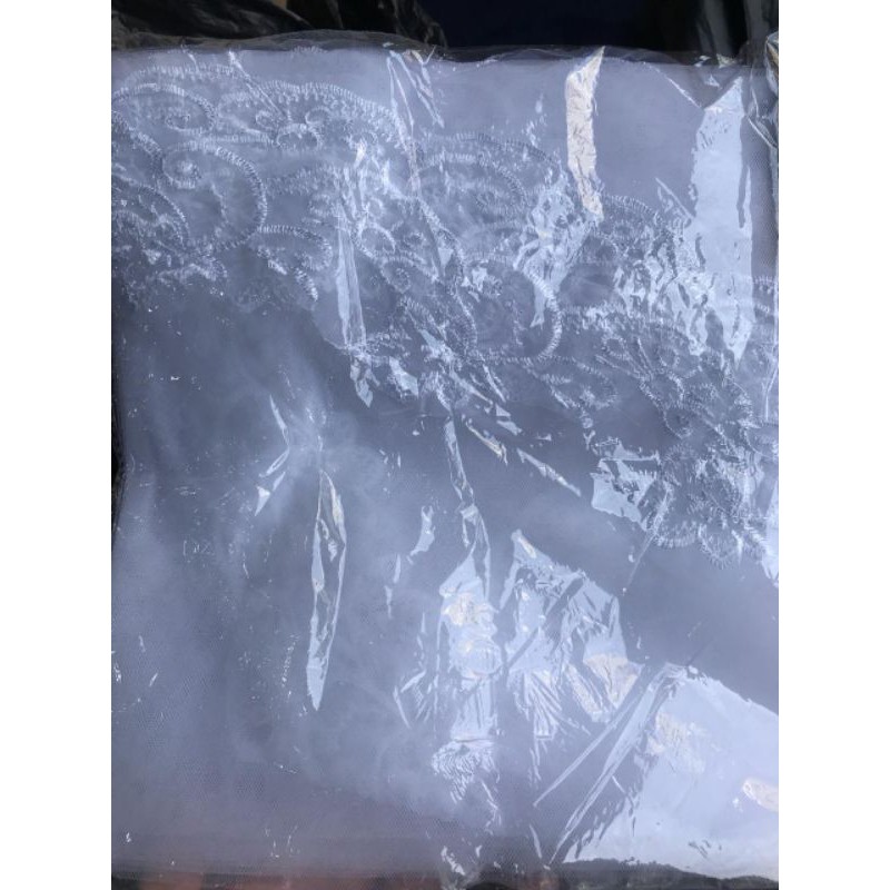 SLAYER/kerudung pengantin 1layer white elbow tulle lace edge wedding bridal...1.5m-white