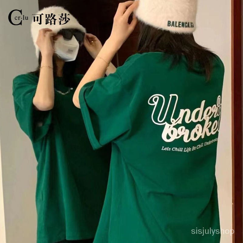 Katun lengan pendek T-shirt wanita versi Korea longgar retro salt letter top