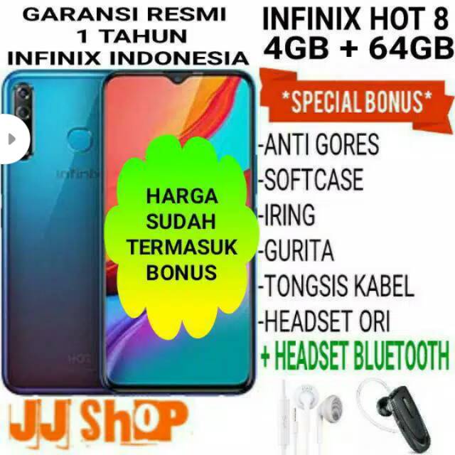 Infinix hot 8 4/64 3/32 ROM 32GB 2/32 -CYAN PURPLE BLACK GARANSI RESMI