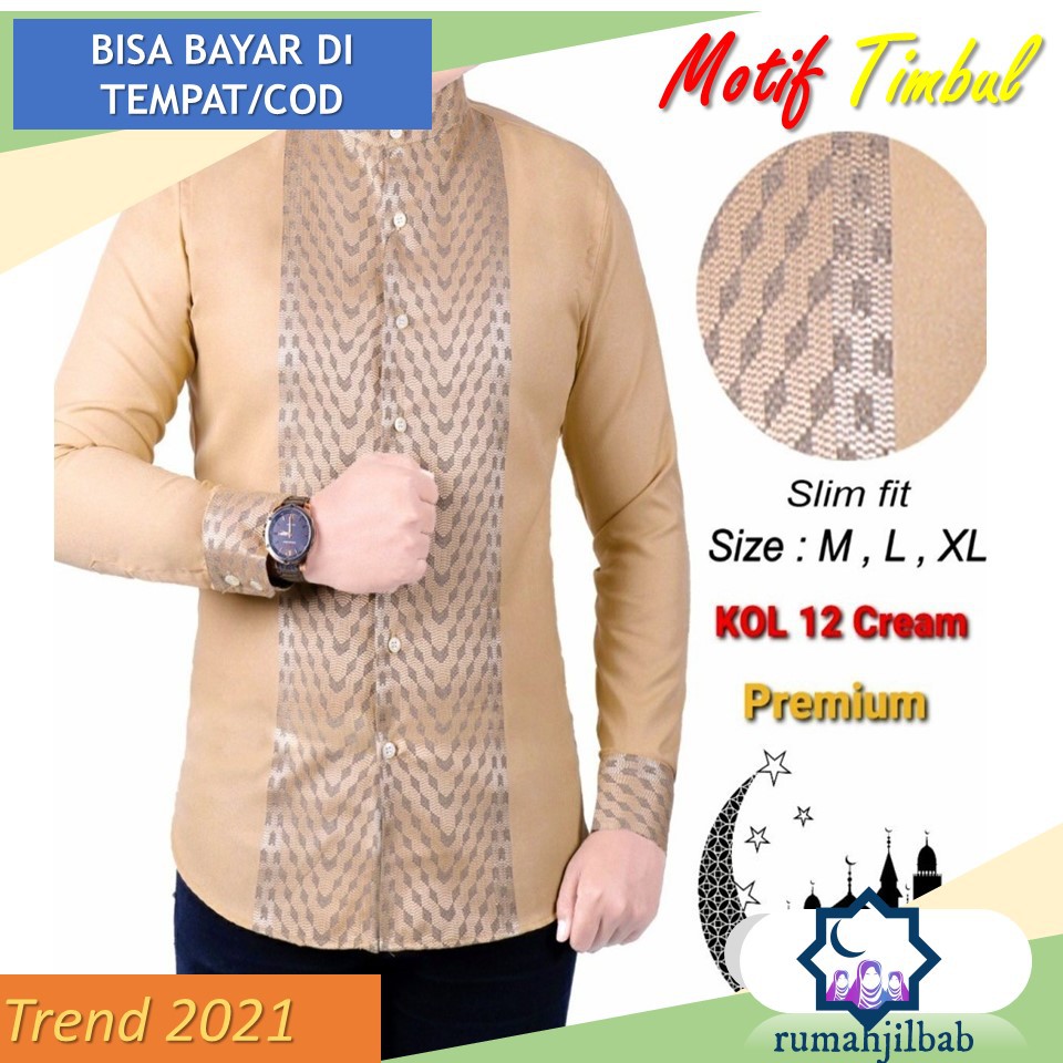 Baju Koko Pria Muslim Royal Cream Mewah Trend 2021 Ala Santri Modern KL12