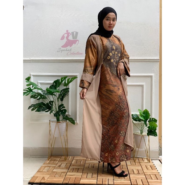 GAMIS LAYER MOTIF JUMPUTAN BAHAN SUTRA (6 pilihan warna)