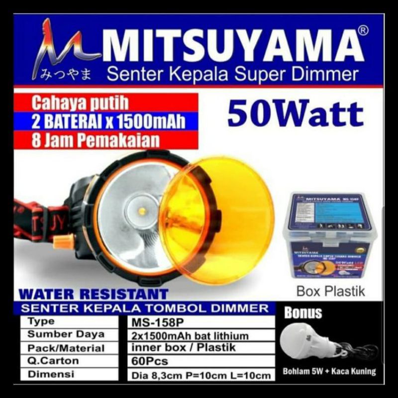 Senter Kepala Super Dimmer Led 50Watt Head Lamp Mitsuyama Ms - 158P Kode 240