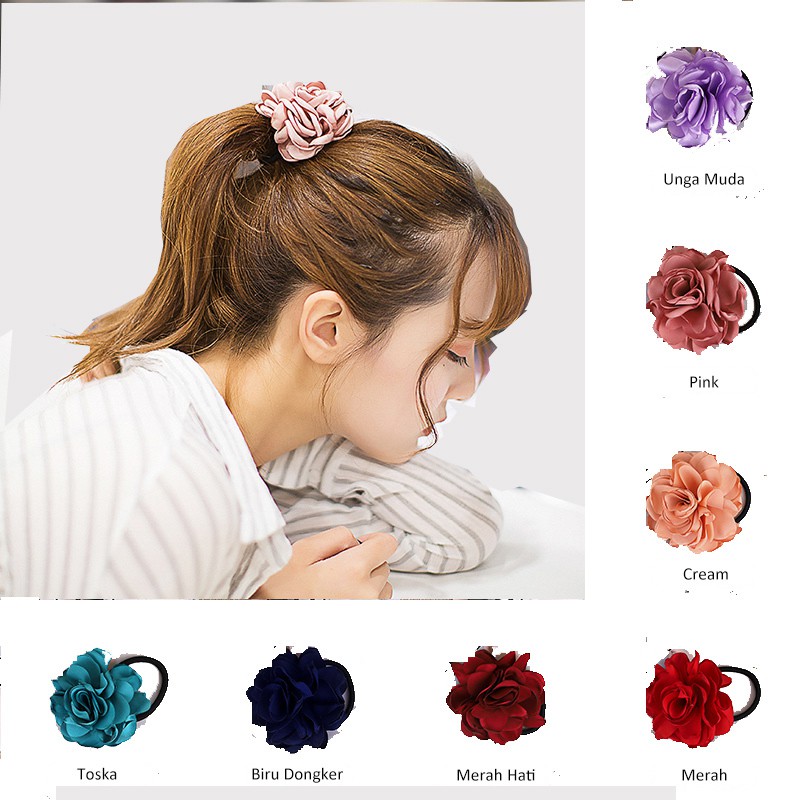 

Herbaay ikat Rambut bunga Kain Desain Bunga Mawar Aksesoris Rambut Ponytail kuncir rambut jumbo