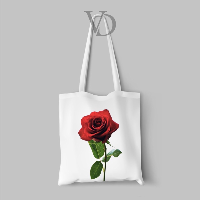 TOTE BAG BAHAN KANVAS bunga mawar flower bag TERBARU / AESTHETIC TOTEBAG / TAS BELANJA KEKINIAN