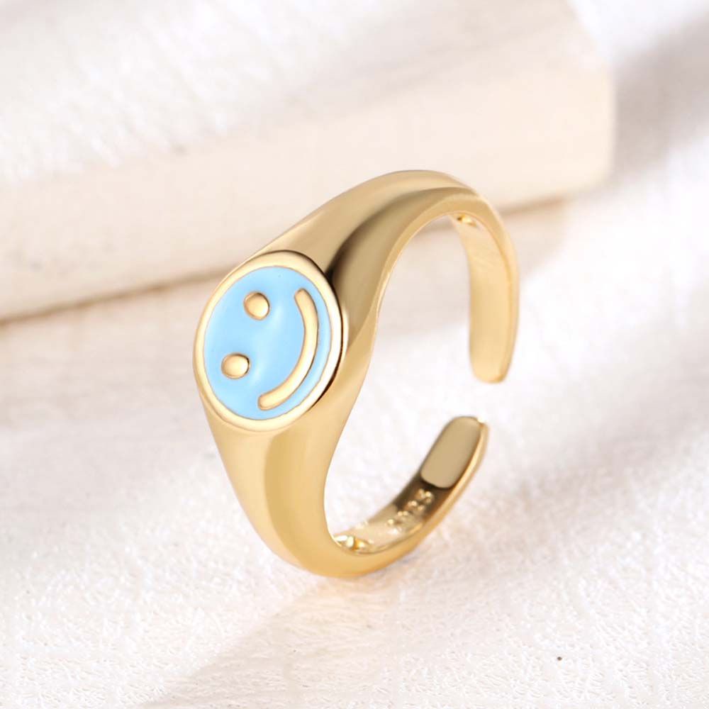 Needway  Simple Open Rings Cute Fashion Jewelry Finger Ring Dripping Oil Women Candy Color Funny Temperament Girls Smiley Face/Multicolor