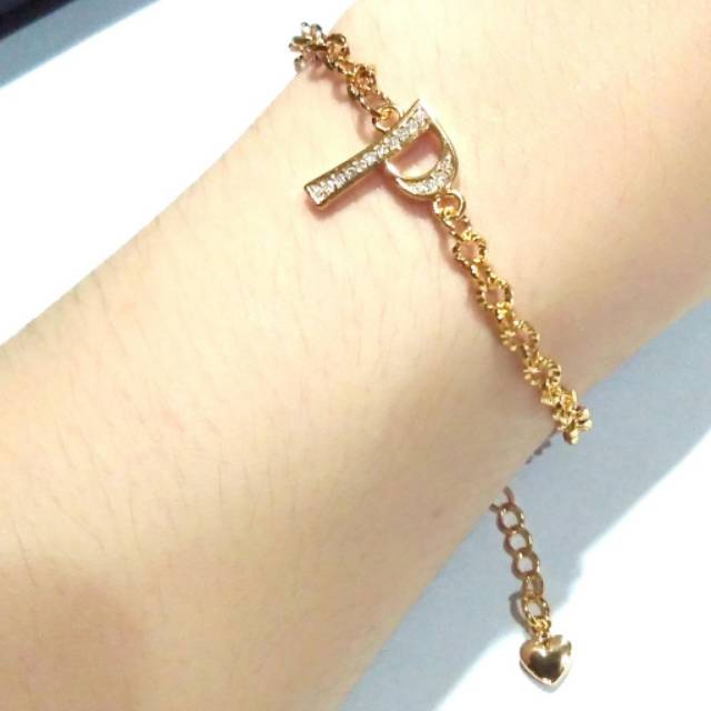Fourfashion Gelang Tangan Sirkon Huruf Abjad Inisial Mutiara Xuping Gold Perhiasan Wanita