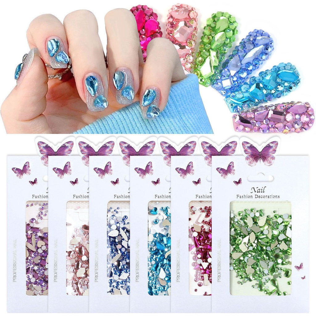 R-flower Nail Rhinestones Hot Drop Desain Bor Berbentuk Belah Ketupat Kristal