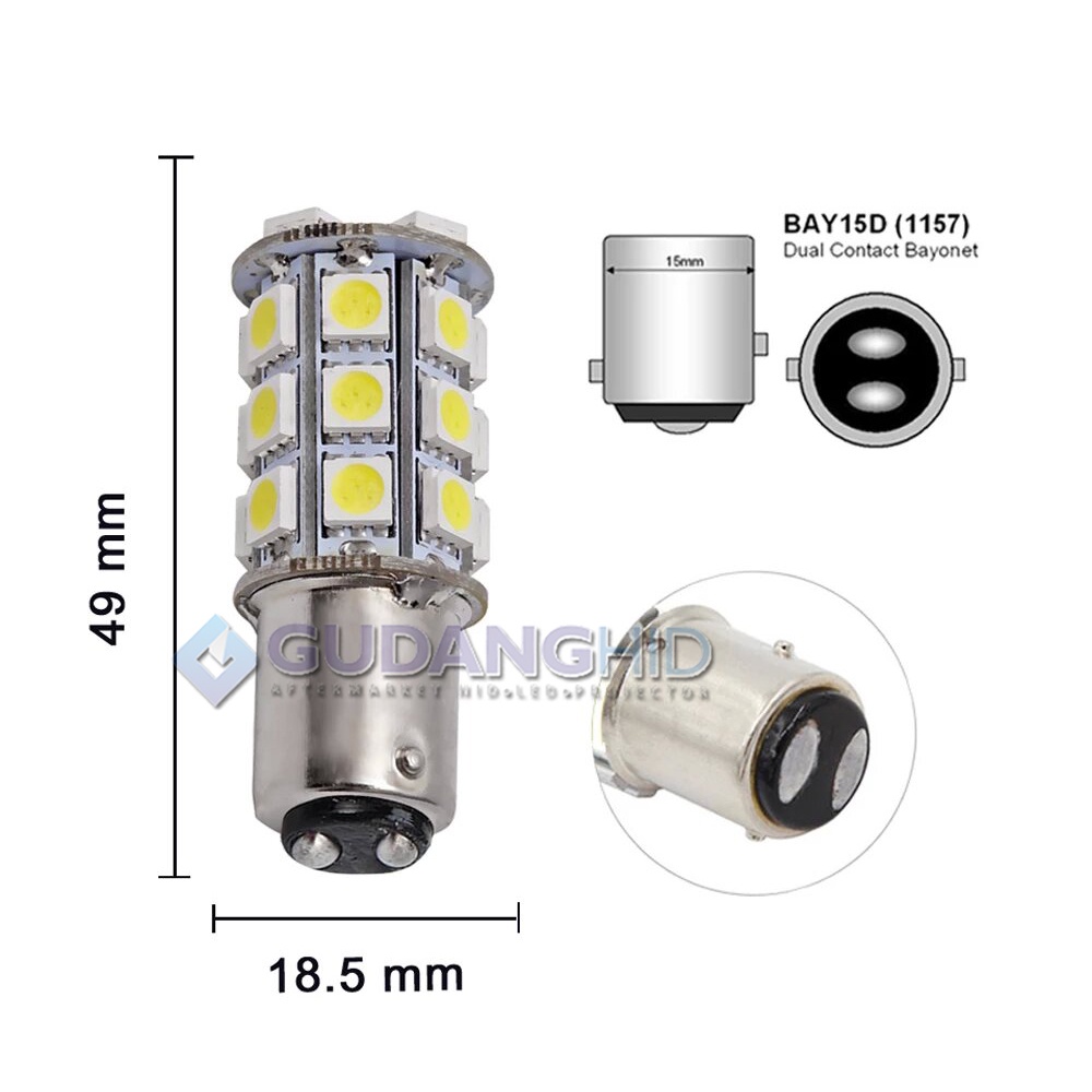 Lampu LED Rem Strobo Stoplamp 1157 S25 Bayonet 5050 27 Mata 12V Kedip