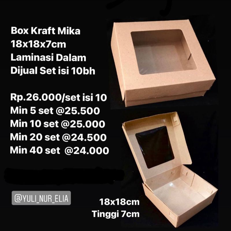 

Box Kraft Mika 18x18x7cm Laminasi Dalam Dijual Set Isi 10bh