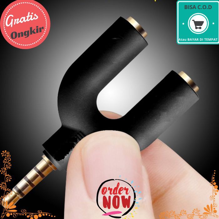 COD 544 Speaker Blutooth U Shape Splitter Audio + Mic Jack 3.5mm Headphone Mic Ke Smartphone