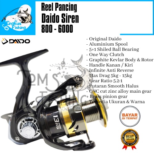 Reel Pancing Daido Siren 800 sd 6000 (5+1 Bearing) One Way Aluminium Spool - Engkus Fishing