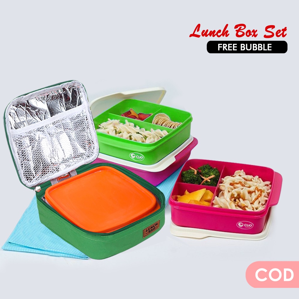 Lunch bag set kotak makan Clio mini 1 set tas bekal Lolly tuppy lunch bag anti air kotak bekal anak sekolah kotak makan anak