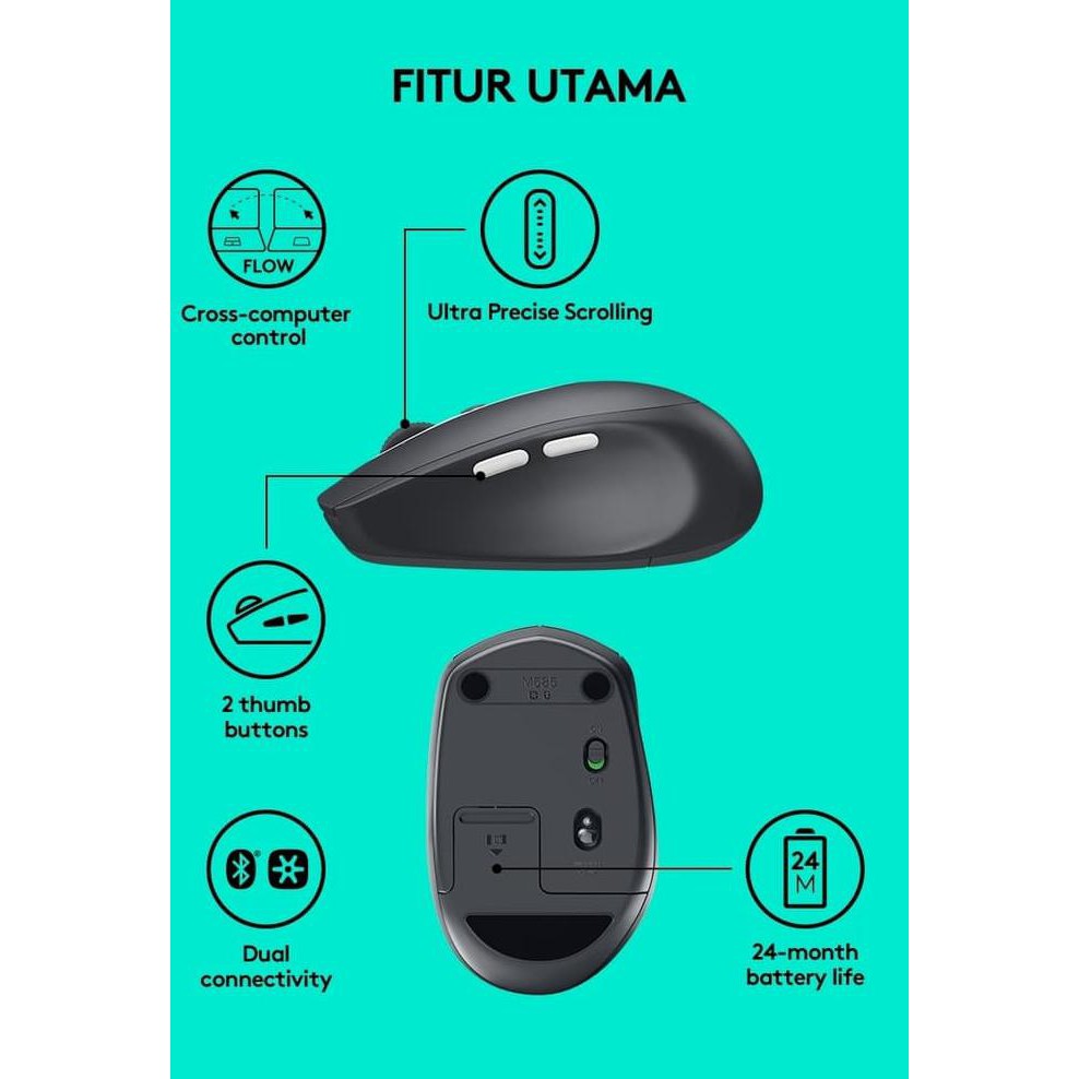 Mouse Logitech M585 Multi Device Wireless Mouse Original 100% Resmi