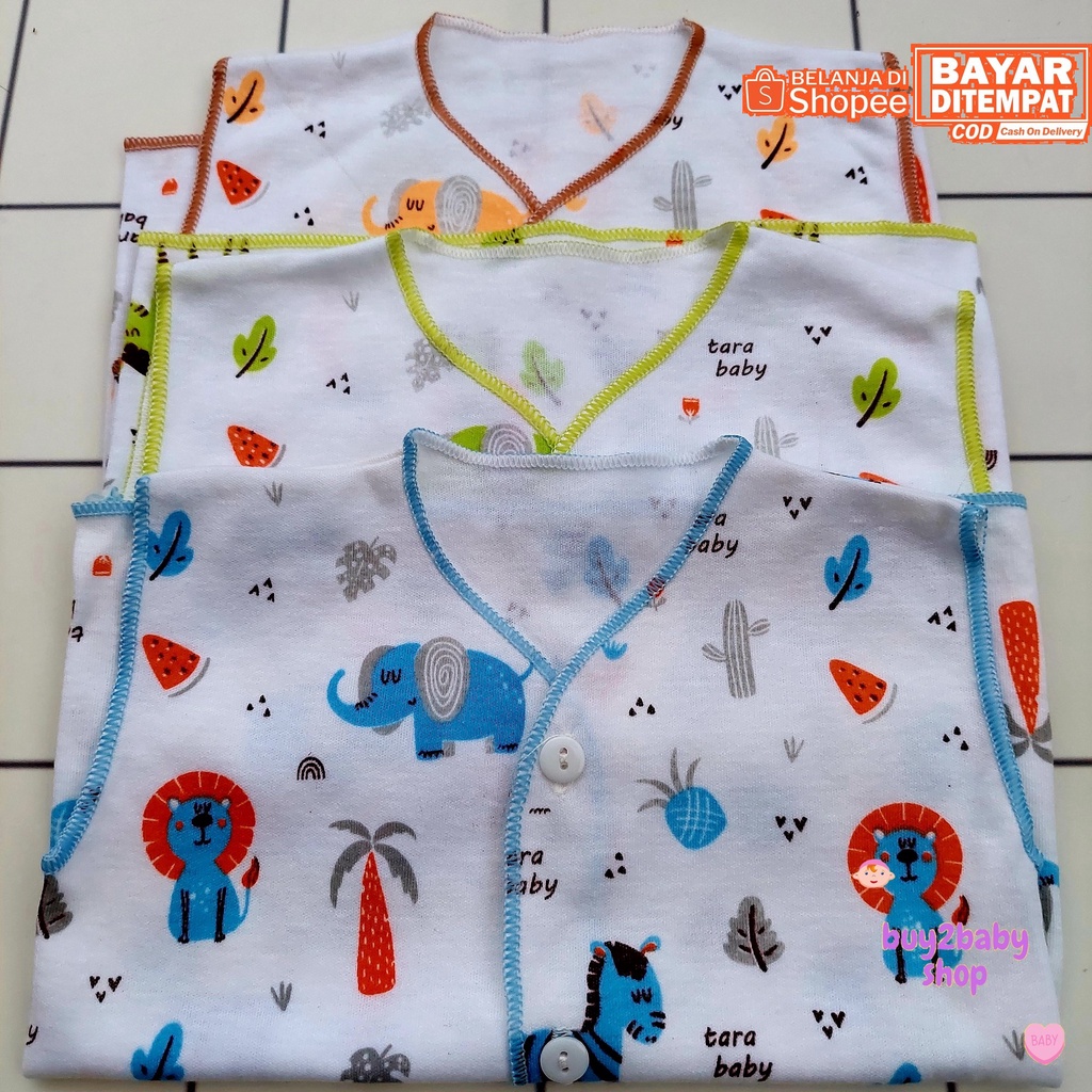 Baju bayi model kutung katun full print color dan putih TARA 0-3 Bulan 3 PCS