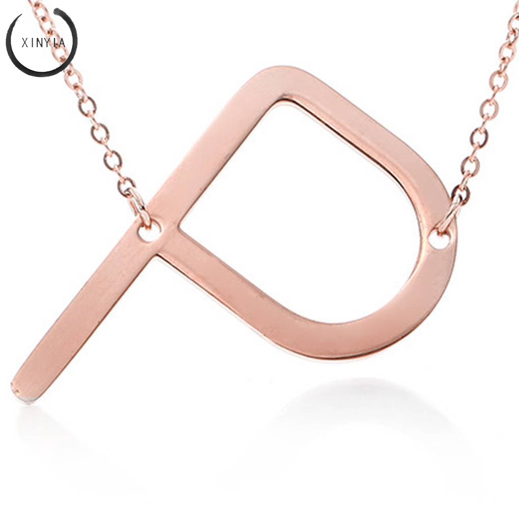 Kalung Rantai Liontin Motif Huruf Bahan Stainless Steel Warna Rose Gold Simple Elegan untuk Wanita