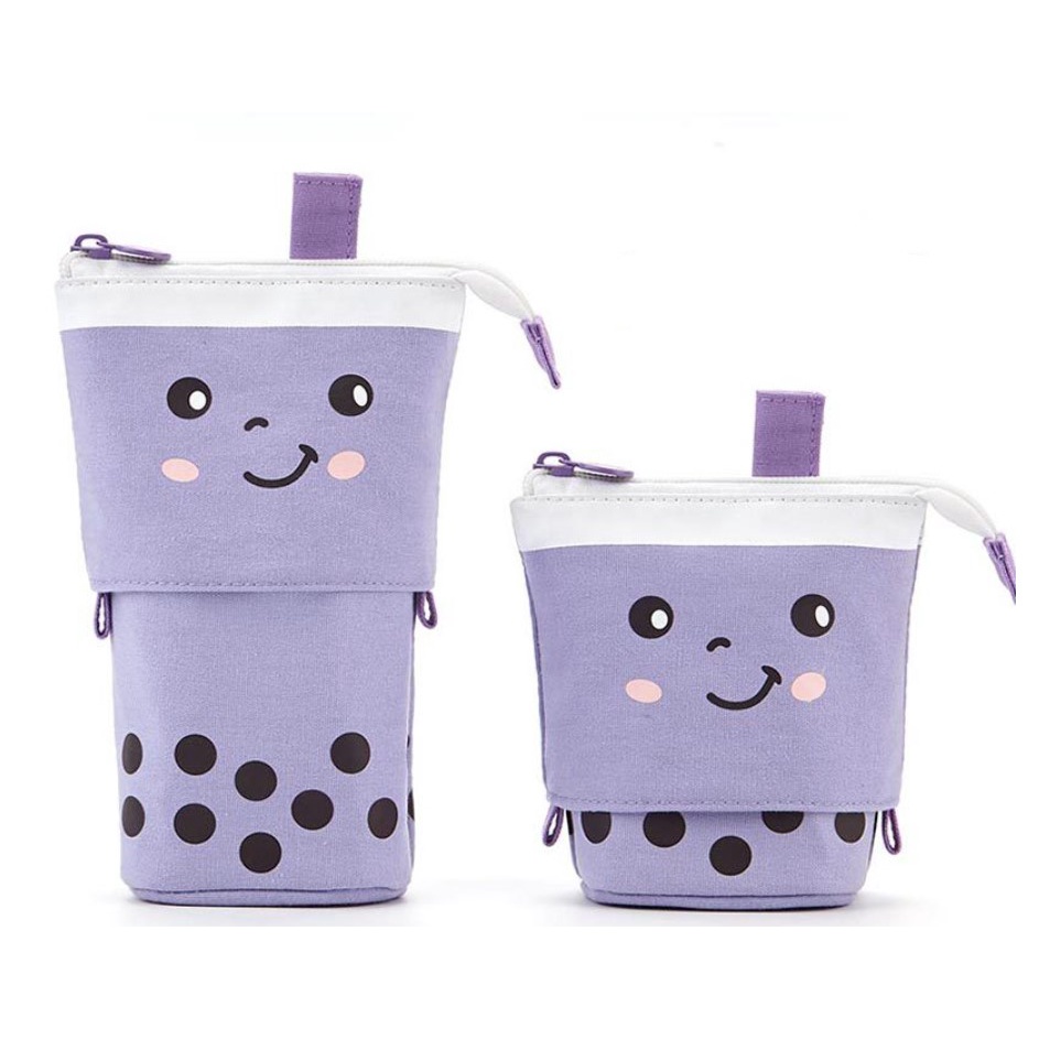 Retractable standing Stationery Case Drop down cute boba Zipper pencil case Kotak pensil unik-3