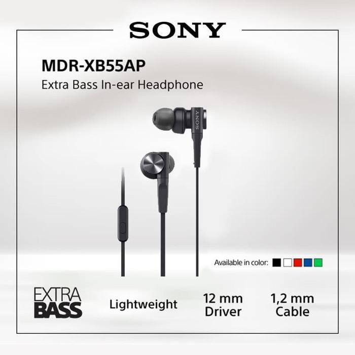 Sony Earphone Extra Bass MDR-XB55AP - MDRXB55AP - MDR XB55AP - Garansi Resmi Sony 1 Tahun