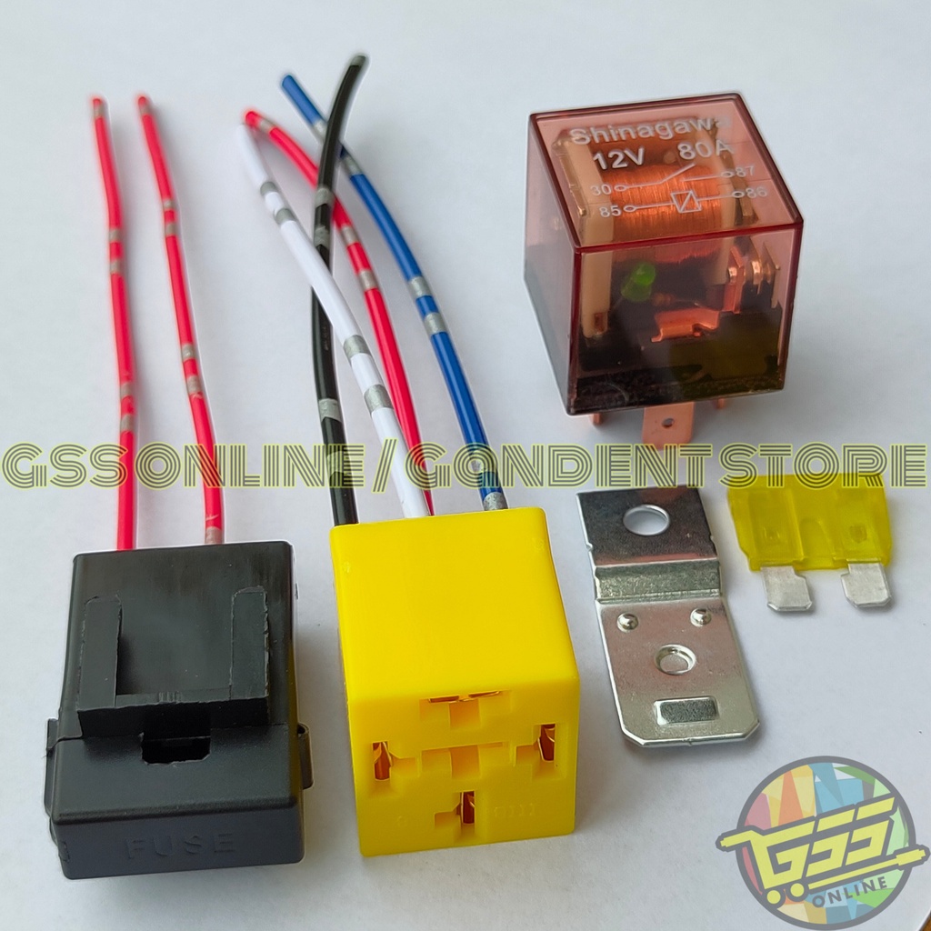 Paket lengkap Relay CR7 original 12v 30a kaki 4 socket relay kaki 4 dan rumah sekring kabel kecil