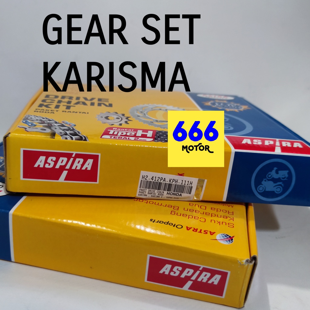 GEAR SET DEPAN BELAKANG PLUS RANTAI SURPA X 125 KARISMA (H2-412PA-KPH-111H) KIRANA ASPIRA ASTRA OTOPART