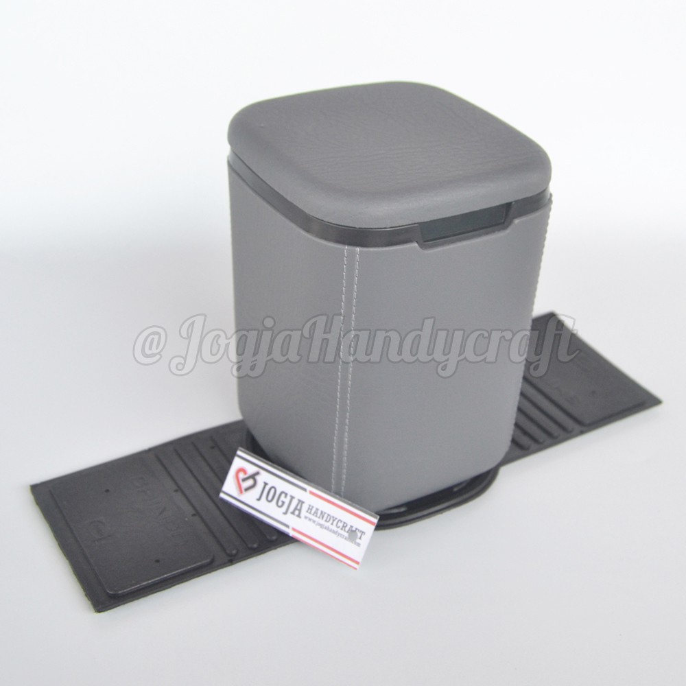 Tempat Sampah Mobil Cover Kulit Sintetis / Car Dustbin Abu-abu