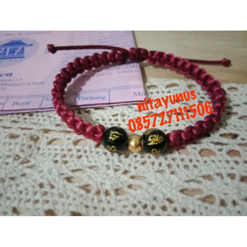 Gelang kekinian tali satin kepang emas semar mix batu fengshui murah asli
