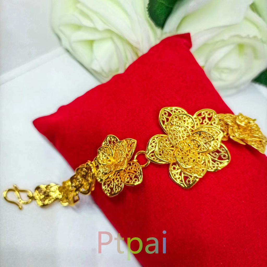 Gelang Rante bunga tiga gold perhiasan fashion xuping