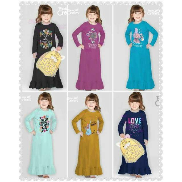 TERBARU BAJU GAMIS SET SETELAN MUSLIM KAOS ANAK PEREMPUAN CEWEK LENGAN PANJANG MURAH LUCU PAPERCRANE