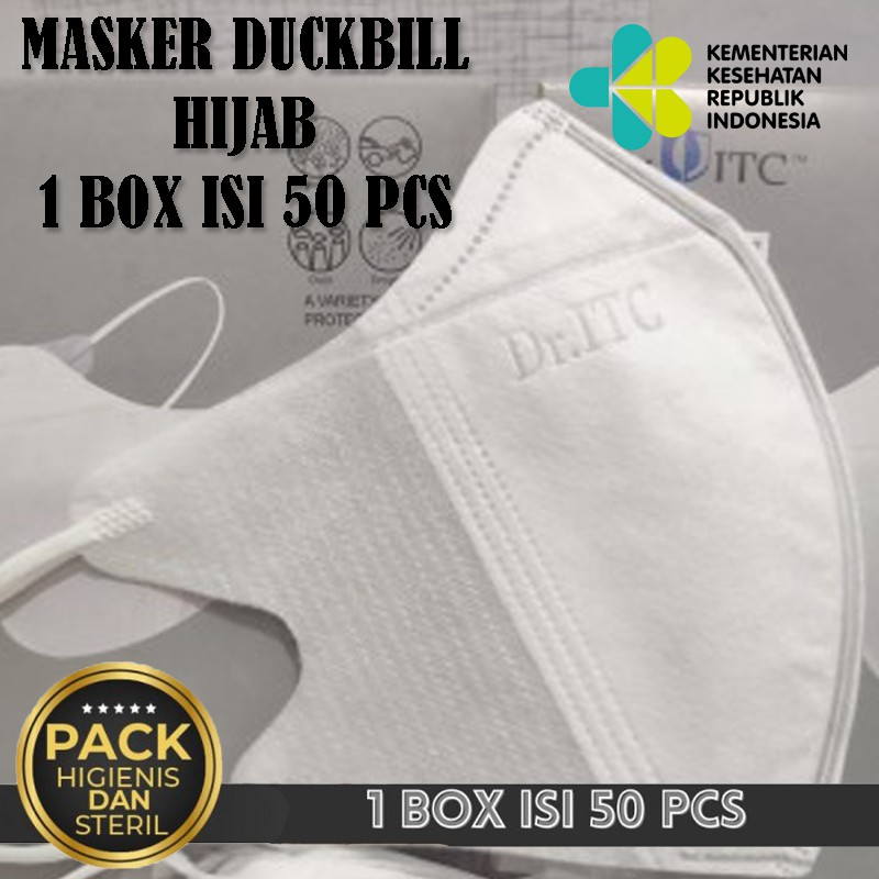 Premium [50pcs 1box] putih masker hijab masker duckbill headloop daily mask masker kesehatan dr.itc