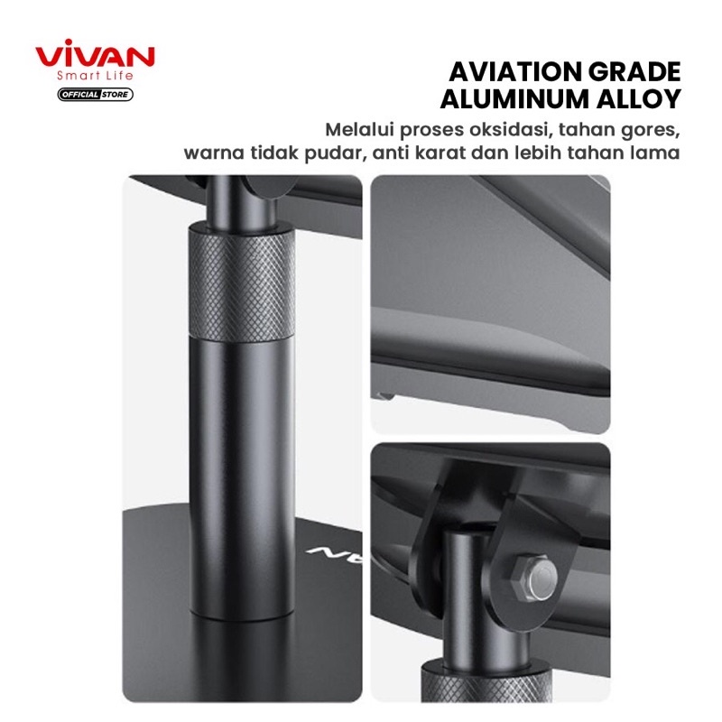 VIVAN VLS03 Laptop Cooling Stand Original Liftable Foldable Aluminum Alloy Gray - Garansi 1 Tahun