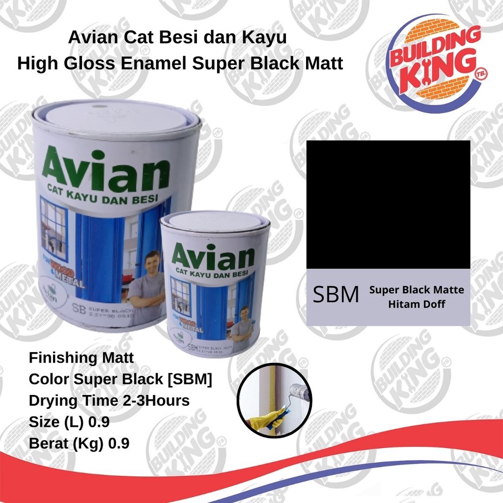 Cat AVIAN Besi Kayu 1 Kg 0,9L Hitam Doff Dop Super Black Matte SBM 1Kg